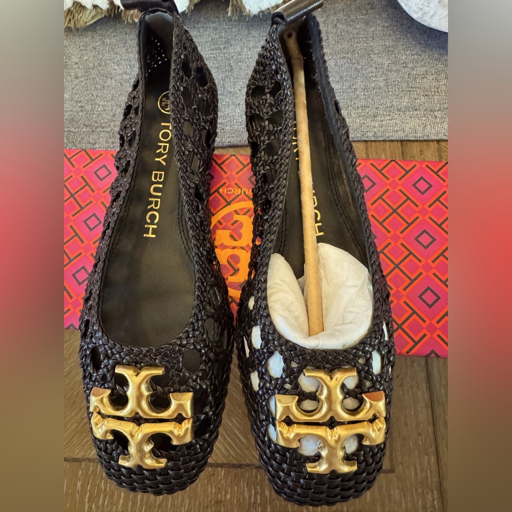 TORY BURCH- Eleanor woven, ballet glaze, goat, leather shoes